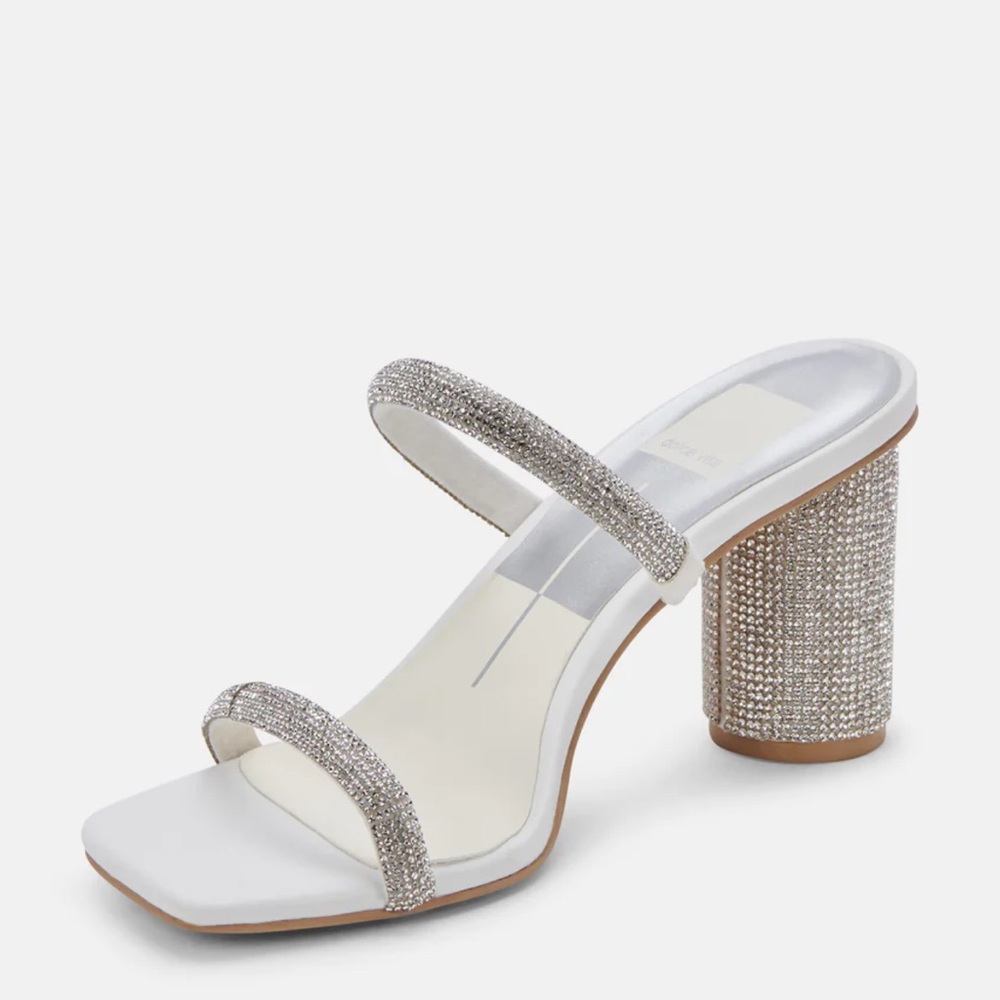 Dolce Vita White Heeled Sandals with Crystal Straps
